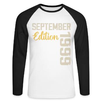 Septembre 1999 - 25e Anniversaire September 1999 - T-shirt baseball manches longues Homme - blanc/noir - Devant - Nik (191cm)