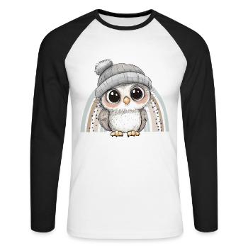 Eule Süß Niedlich Baby Kinder Tier Cartoon - Unisex Baseballshirt langarm - Weiß/Schwarz - Vorne - Nik (191cm)