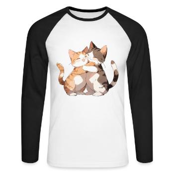Cats, Love, Hug, Cuddle, Heart, Cute, Cute - Unisex Long Sleeve Baseball T-Shirt - white/black - Front - Nik (191cm)
