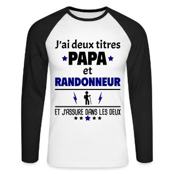 Deux titres papa et randonneur, fête des pères - T-shirt baseball manches longues Homme - blanc/noir - Devant - Nik (191cm)