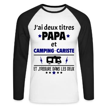 Deux titres papa et camping-cariste,fête des pères - T-shirt baseball manches longues Homme - blanc/noir - Devant - Nik (191cm)