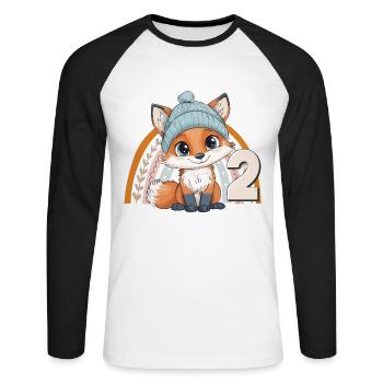 2. Geburtstag Fuchs Regenbogen Süß Niedlich - Unisex Baseballshirt langarm - Weiß/Schwarz - Vorne - Nik (191cm)
