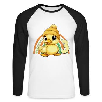 3. Geburtstag Ente Regenbogen Süß Niedlich - Unisex Baseballshirt langarm - Weiß/Schwarz - Vorne - Nik (191cm)