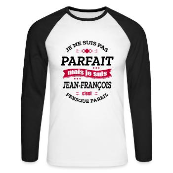 JEAN-FRANÇOIS PARFAIT - PRENOM JEAN-FRANÇOIS - T-shirt baseball manches longues Homme - blanc/noir - Devant - Nik (191cm)