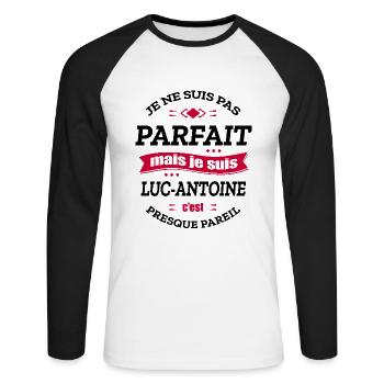 LUC-ANTOINE PARFAIT - PRENOM LUC-ANTOINE - T-shirt baseball manches longues Homme - blanc/noir - Devant - Nik (191cm)
