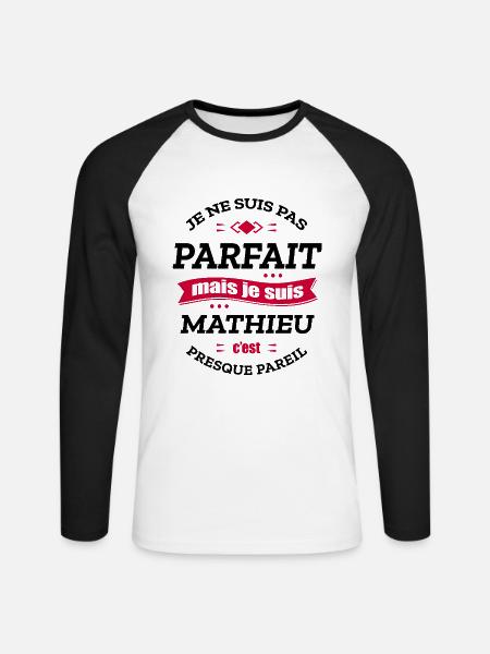 MATHIEU PARFAIT - PRENOM MATHIEU - T-shirt baseball manches longues Homme - blanc/noir