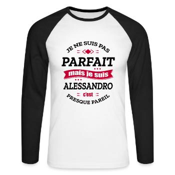 ALESSANDRO PARFAIT - PRENOM ALESSANDRO - T-shirt baseball manches longues Homme - blanc/noir - Devant - Nik (191cm)