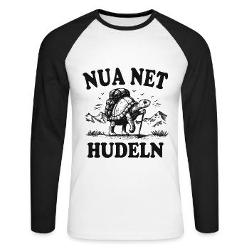 NUA NET HUDELN SCHILDKRÖTE WANDERN WANDERER SPRUCH - Unisex Baseballshirt langarm - Weiß/Schwarz - Vorne - Nik (191cm)