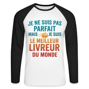 Le meilleur livreur du monde - T-shirt baseball manches longues Homme - blanc/noir - Devant - Nik (191cm)