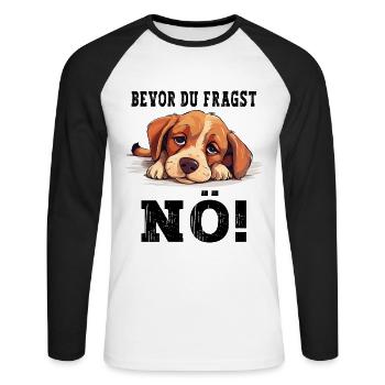 Before You Ask Nope No Dog Funny Saying Humor - Unisex Long Sleeve Baseball T-Shirt - white/black - Front - Nik (191cm)