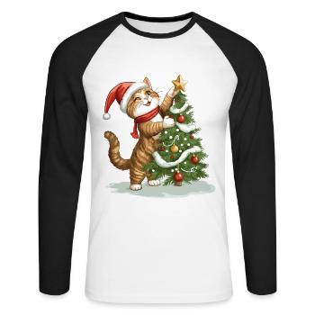 Chat Arbre de Noël Noël Noël Mignon Drôle - T-shirt baseball manches longues Homme - blanc/noir - Devant - Nik (191cm)
