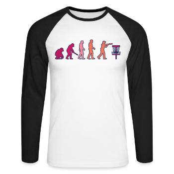 Disc Golf Evolution Funny Disc Golfer Flying Disc - Unisex Long Sleeve Baseball T-Shirt - white/black - Front - Nik (191cm)