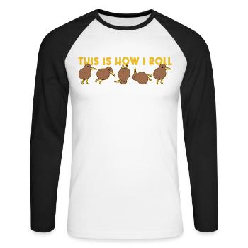 So mache ich Kiwi-Vogel Neuseeland - Unisex Baseballshirt langarm - Weiß/Schwarz - Vorne - Nik (191cm)