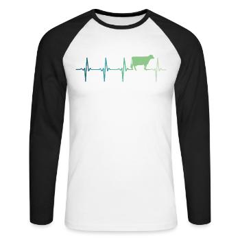 vache battement de coeur vaches agriculteur - T-shirt baseball manches longues Homme - blanc/noir - Devant - Nik (191cm)