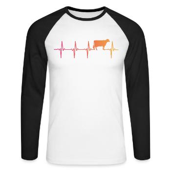 Kuh Sonnenuntergang Herzschlag Kuh Bauer - Unisex Baseballshirt langarm - Weiß/Schwarz - Vorne - Nik (191cm)