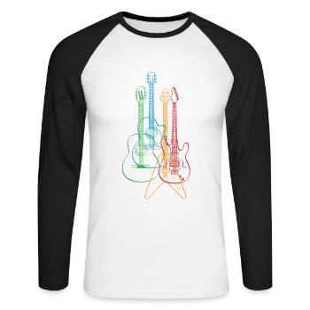 Chemise de guitare classique électrique acoustique colorée - T-shirt baseball manches longues Homme - blanc/noir - Devant - Nik (191cm)