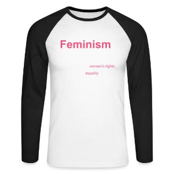 Définition du féminisme intersectionnel progressif - T-shirt baseball manches longues Homme - blanc/noir - Devant - Nik (191cm)