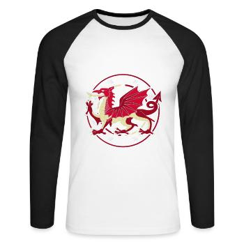 Wales-Rugby Fan-Shirt Waliser-Flaggengeschenk - Unisex Baseballshirt langarm - Weiß/Schwarz - Vorne - Nik (191cm)