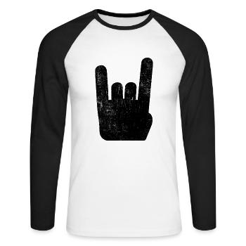 Pommesgabel Metal Hand Rock Metal Music - Unisex Long Sleeve Baseball T-Shirt - white/black - Front - Nik (191cm)