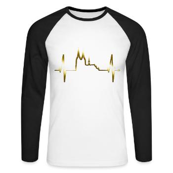 Köln Herzschlag Skyline Kölner Dom Herz Gold Kölle - Unisex Baseballshirt langarm - Weiß/Schwarz - Vorne - Nik (191cm)