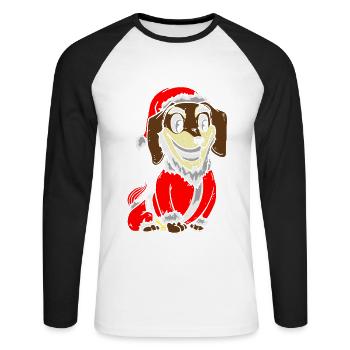 Cadeau de chiot costume de Noël teckel - T-shirt baseball manches longues Homme - blanc/noir - Devant - Nik (191cm)