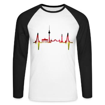 Berlin Heartbeat Berlin Skyline Gift Fan - Unisex Long Sleeve Baseball T-Shirt - white/black - Front - Nik (191cm)
