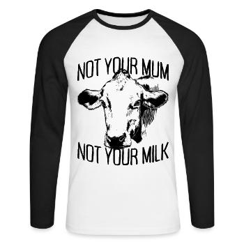 Pas votre maman pas votre lait vegan végétarien végétarien - T-shirt baseball manches longues Homme - blanc/noir - Devant - Nik (191cm)