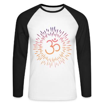 Buddhistisches Symbol Om Yoga Meditation Geschenk - Unisex Baseballshirt langarm - Weiß/Schwarz - Vorne - Nik (191cm)