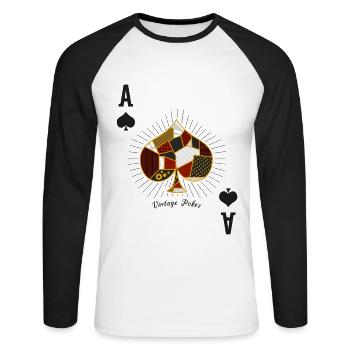 Vintage Poker Wizard Magic Card Games Ace Spades - Unisex Long Sleeve Baseball T-Shirt - white/black - Front - Nik (191cm)
