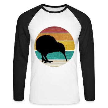 Retro Kiwi New Zealand Vintage New Zealand Travel - Unisex Long Sleeve Baseball T-Shirt - white/black - Front - Nik (191cm)
