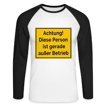 Außer Betrieb Lustige Straßenschilder Bauarbeiter - Unisex Baseballshirt langarm - Weiß/Schwarz - Vorne - Nik (191cm)