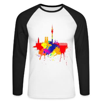 Munich Skyline Couleurs colorées Peinture Bavaria Fan - T-shirt baseball manches longues Homme - blanc/noir - Devant - Nik (191cm)
