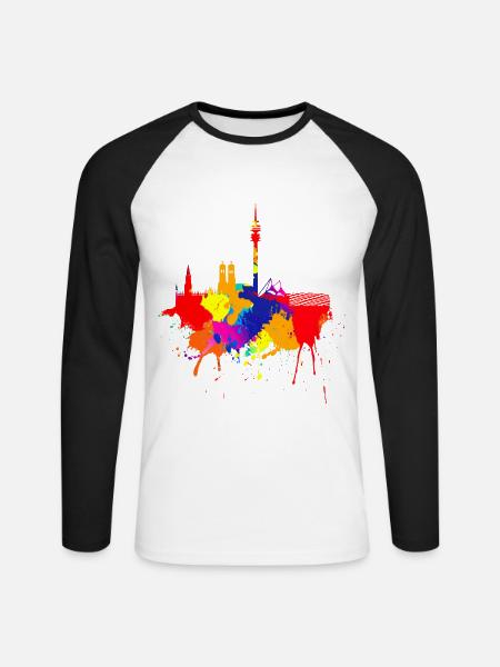 München Skyline Bunte Farben Malerei Bayern Fan - Unisex Baseballshirt langarm - Weiß/Schwarz