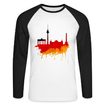 Berlin Skyline Allemagne Drapeau Drapeau Allemand - T-shirt baseball manches longues Homme - blanc/noir - Devant - Nik (191cm)