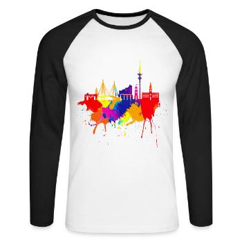 Hambourg Skyline Couleurs Colorées Peinture Art Perle - T-shirt baseball manches longues Homme - blanc/noir - Devant - Nik (191cm)