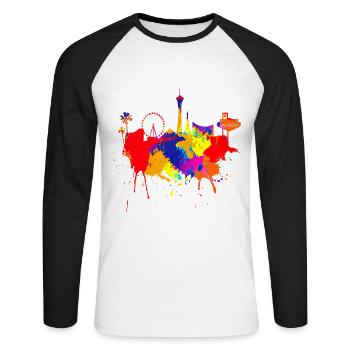 Las Vegas Skyline Nevada Bunte Farben Kunst Poker - Unisex Baseballshirt langarm - Weiß/Schwarz - Vorne - Nik (191cm)