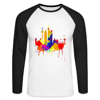 Francfort Skyline Couleurs Colorées Peinture Art Amour - T-shirt baseball manches longues Homme - blanc/noir - Devant - Nik (191cm)