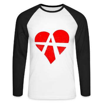 Beziehungsanarchie Symbol RA Relationship Anarchy - Unisex Long Sleeve Baseball T-Shirt - white/black - Front - Nik (191cm)