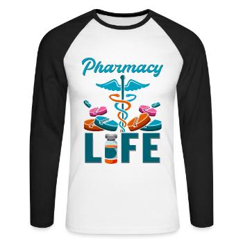 Pharmacy Life Pharmacie Pharmazie Student - T-shirt baseball manches longues Homme - blanc/noir - Devant - Nik (191cm)
