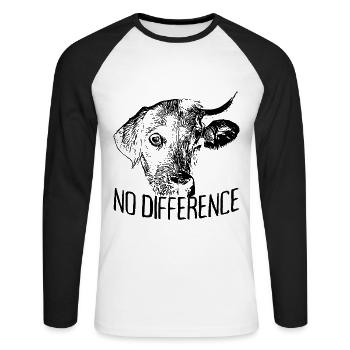 No Difference Vegan Vegetarier Hund Kuh Veganer - Unisex Baseballshirt langarm - Weiß/Schwarz - Vorne - Nik (191cm)