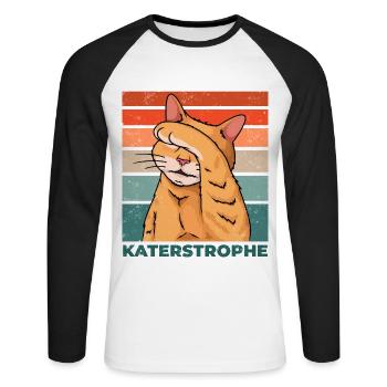 Katze Katastrophe Katerstrophe Lustig Spruch - Unisex Baseballshirt langarm - Weiß/Schwarz - Vorne - Nik (191cm)