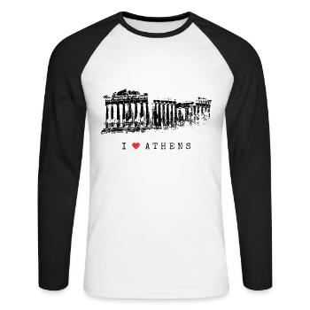 Athènes Acropole Vintage Grèce J’aime Athènes - T-shirt baseball manches longues Homme - blanc/noir - Devant - Nik (191cm)