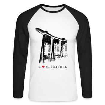 Singapour Marina Bay Vintage Asie J’aime Singapour - T-shirt baseball manches longues Homme - blanc/noir - Devant - Nik (191cm)