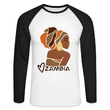 Zambia Zambia Zambian Flag Black Heritage - Unisex Long Sleeve Baseball T-Shirt - white/black - Front - Nik (191cm)
