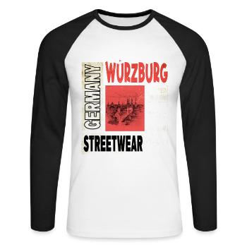Würzburg Allemagne Ville Skyline Accueil Amour - T-shirt baseball manches longues Homme - blanc/noir - Devant - Nik (191cm)