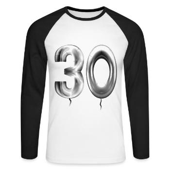 30e anniversaire ballons d’anniversaire 30 ans - T-shirt baseball manches longues Homme - blanc/noir - Devant - Nik (191cm)