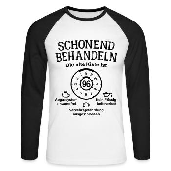 96. Geburtstag Schonend Behandeln Alte Kiste 96 - Unisex Baseballshirt langarm - Weiß/Schwarz - Vorne - Nik (191cm)