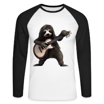 Sloth with guitar - Unisex Long Sleeve Baseball T-Shirt - white/black - Front - Nik (191cm)