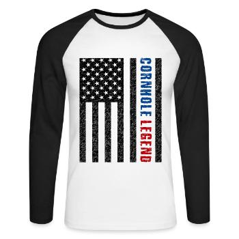 Cornhole Legend États-Unis - T-shirt baseball manches longues Homme - blanc/noir - Devant - Nik (191cm)