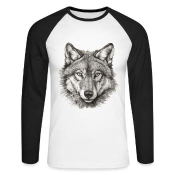 Wolf Wolf Head Black & White Drawn Art - T-shirt baseball manches longues Homme - blanc/noir - Devant - Nik (191cm)